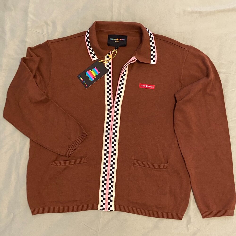 NWT Teddy Fresh Brown Zip Up Sweater Cardigan Size S